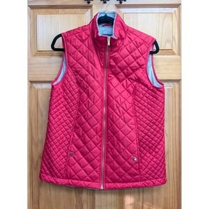 Basic Editions Large Quilted Fleece Lined Front Zip Vest Front Pockets Red